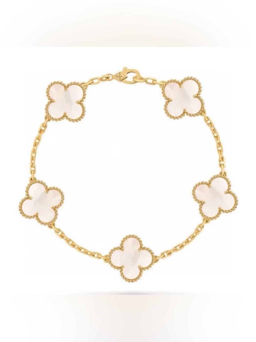 Gold Plated and 5 White Mother Of Pearl Clover Link Bracelet - Women Jewelry